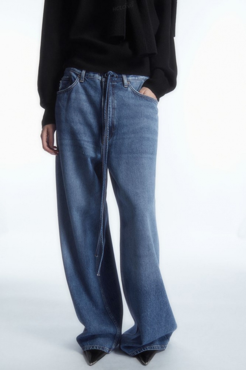 Blue COS Extra Wide Leg Drawstring Denim Pants Jeans | 643509-XKR