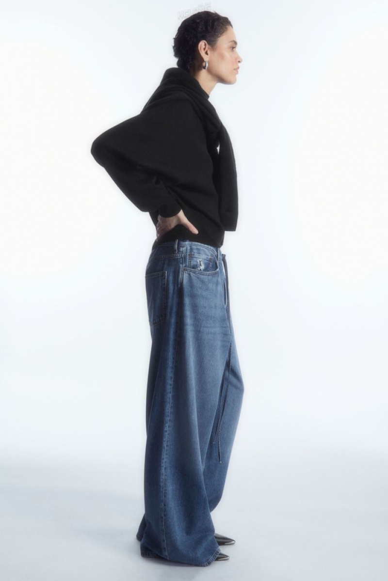 Blue COS Extra Wide Leg Drawstring Denim Pants Jeans | 643509-XKR