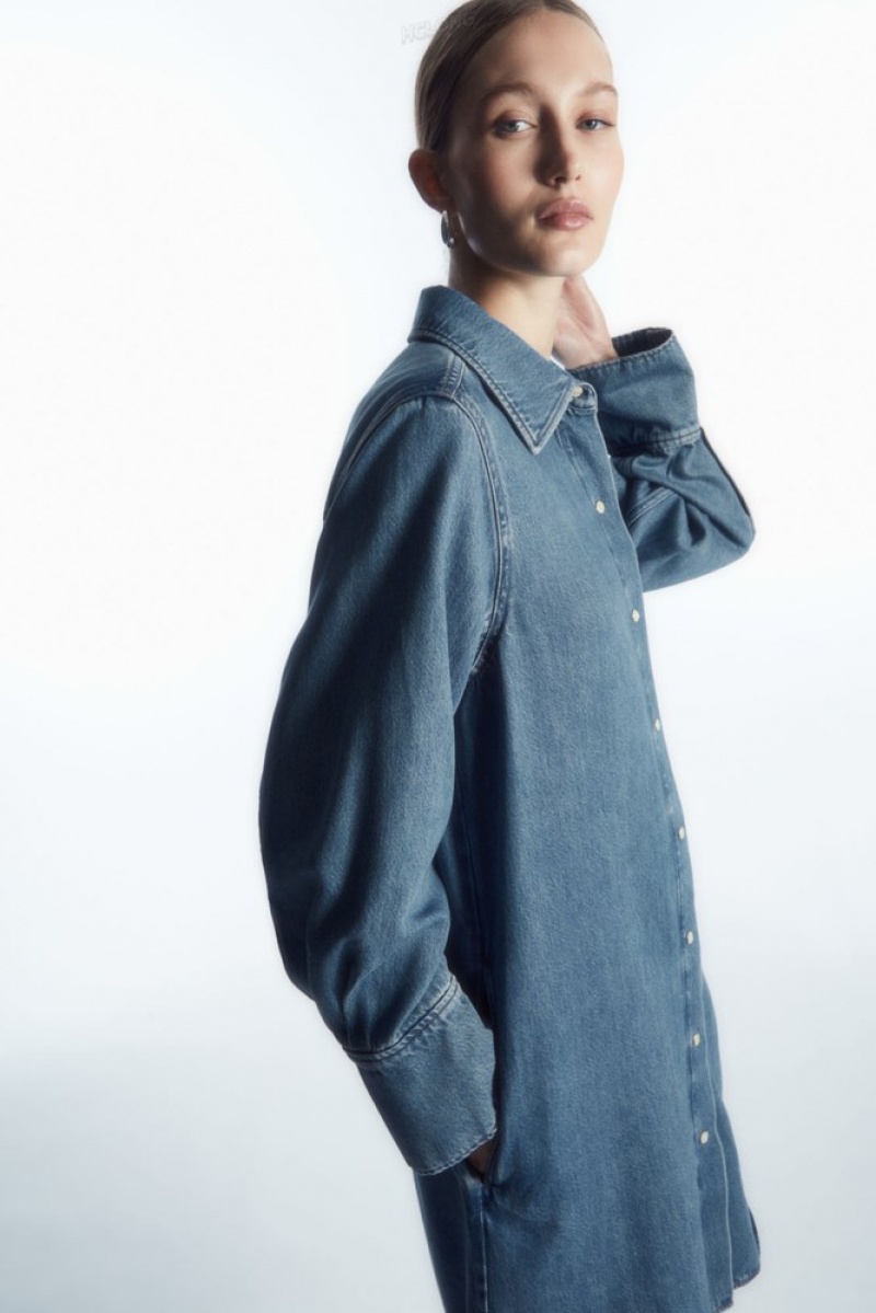 Blue COS Oversized Denim Mini Shirt Dress Dresses | 380625-WUM