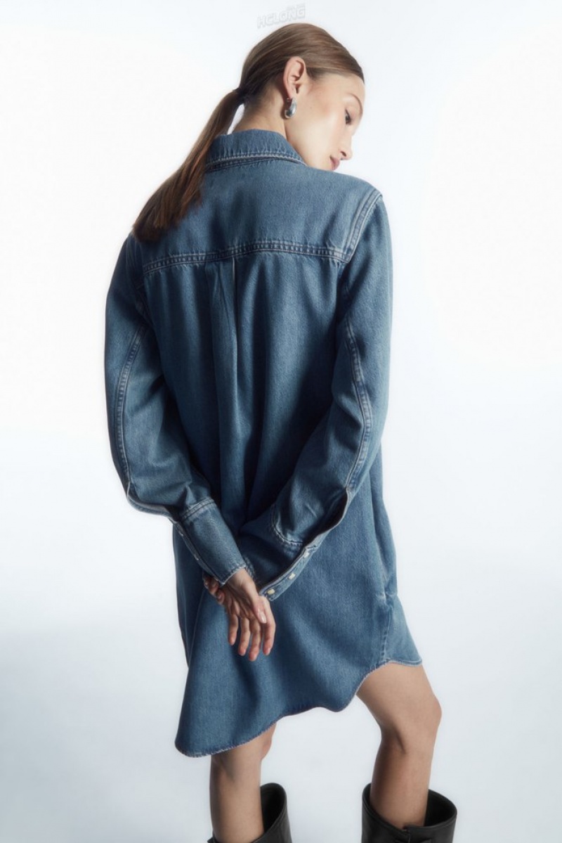 Blue COS Oversized Denim Mini Shirt Dress Dresses | 380625-WUM