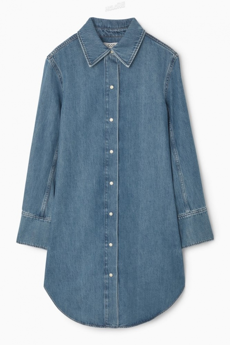 Blue COS Oversized Denim Mini Shirt Dress Dresses | 380625-WUM