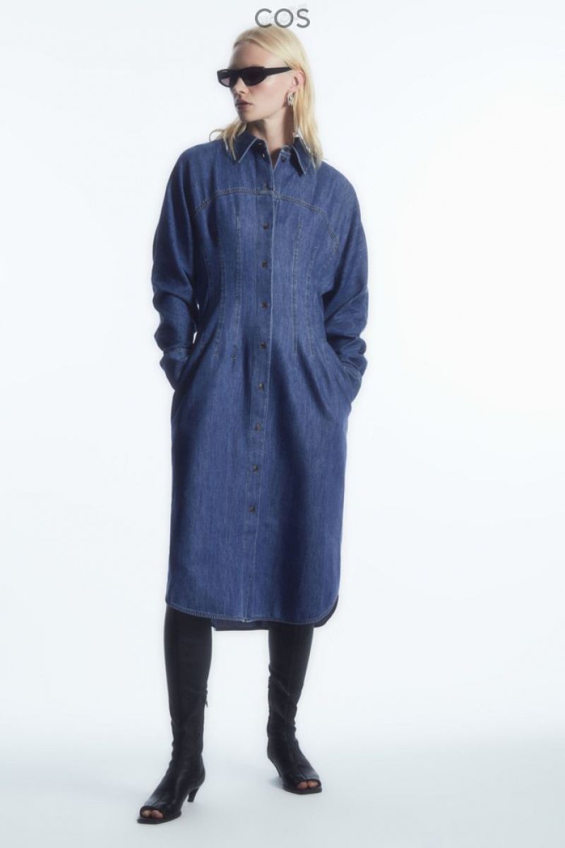 Blue COS Oversized Waisted Denim Shirt Dress Dresses | 012974-EKJ