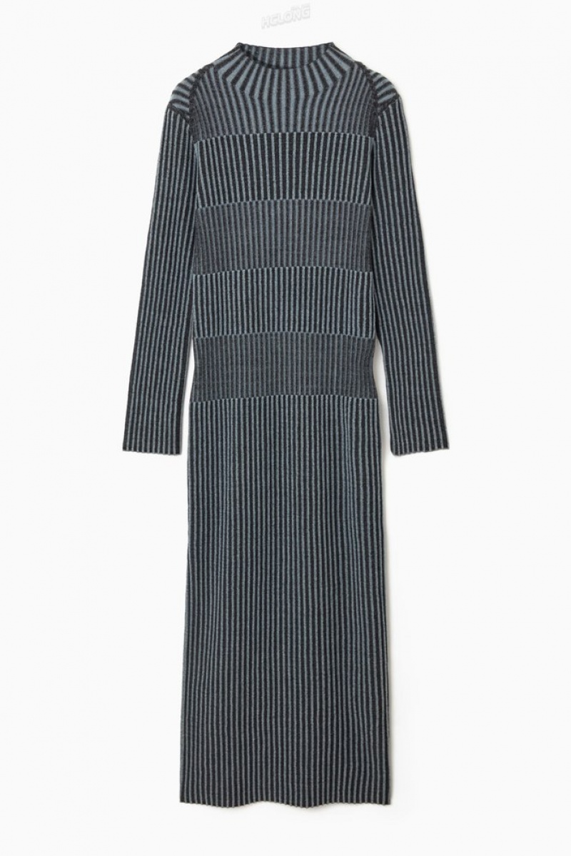 Blue COS Striped Ribbed-Knit Midi Dress Dresses | 341570-TPG