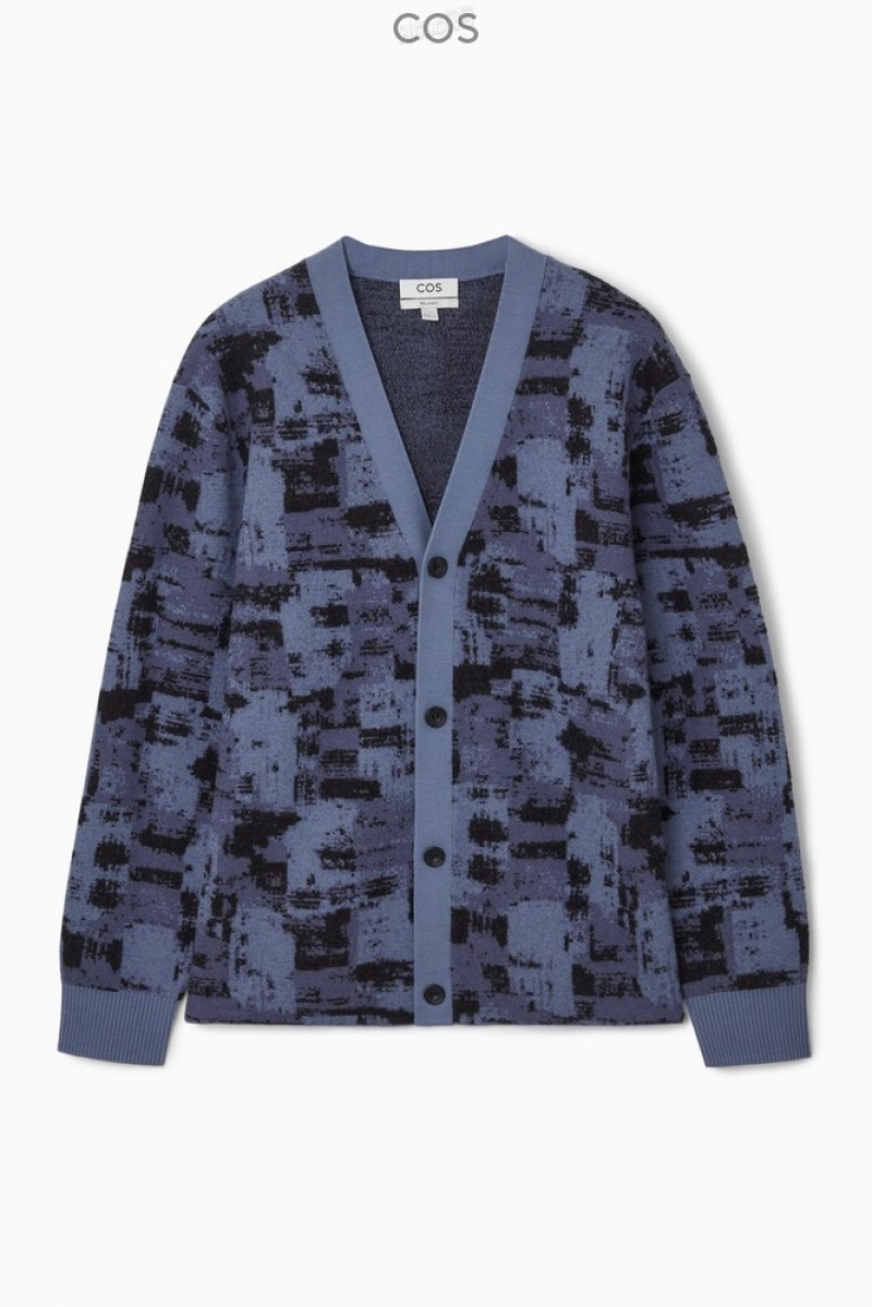 Blue / Black COS Brushstroke-Jacquard Wool Cardigan Knitwear | 407219-RUO