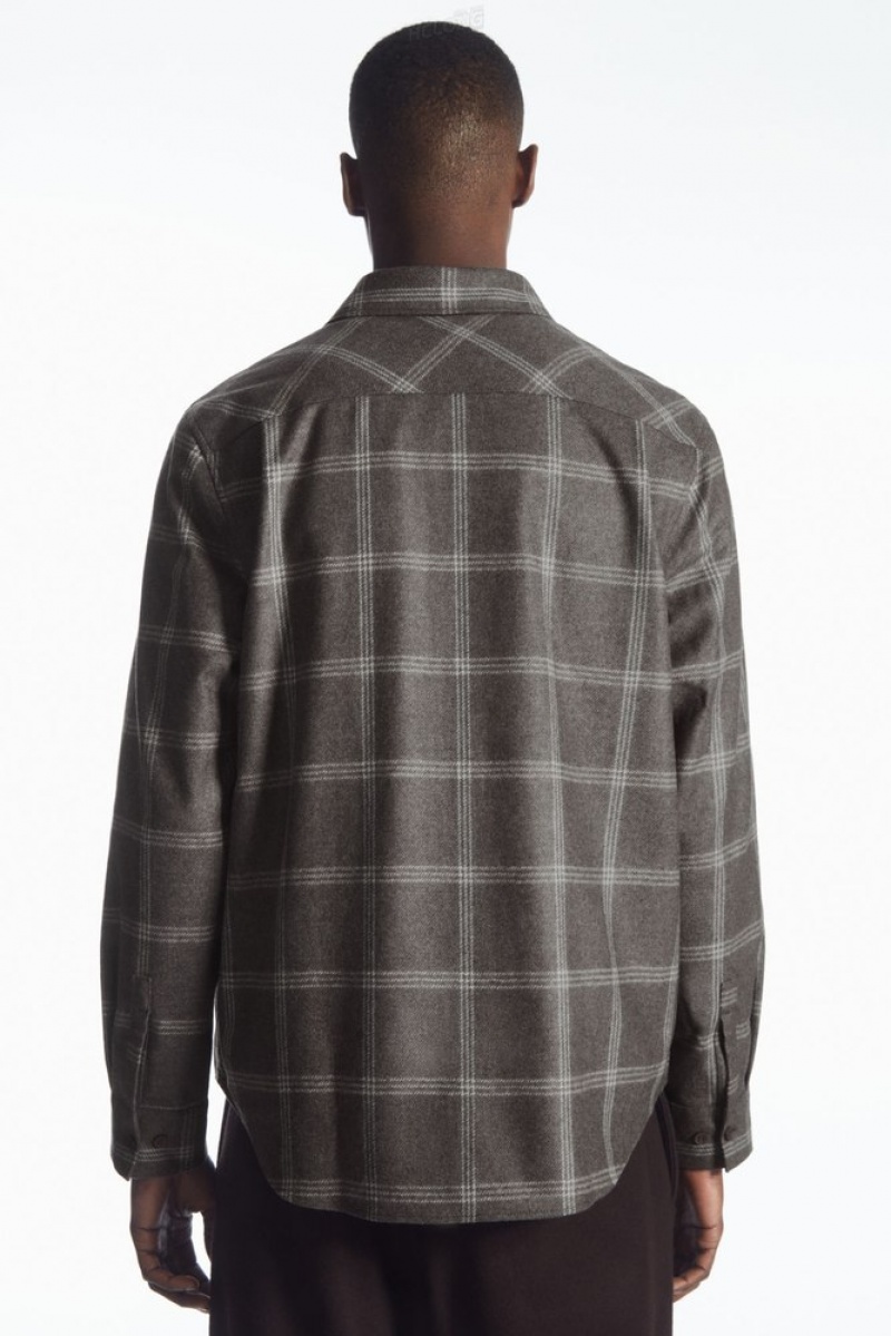 Blue / Checked COS Checked Wool Shirt Shirts | 973481-SVX