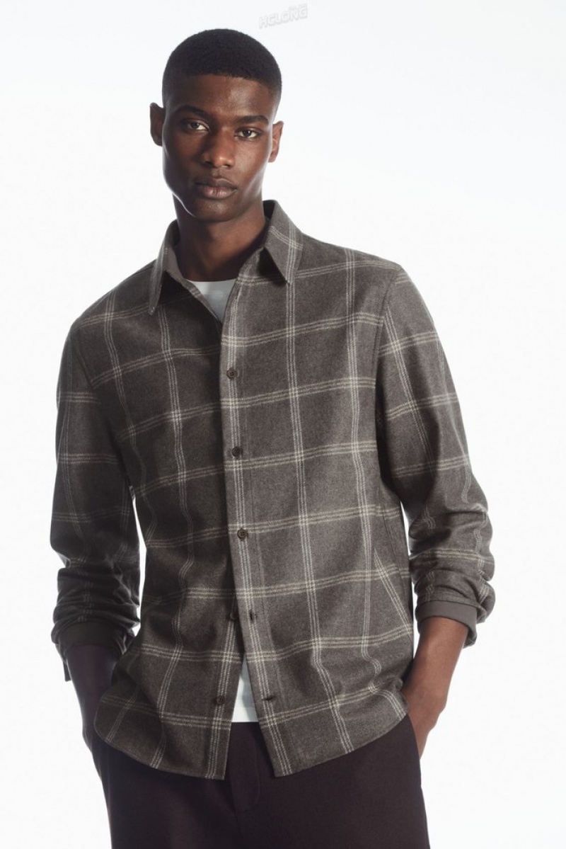 Blue / Checked COS Checked Wool Shirt Shirts | 973481-SVX