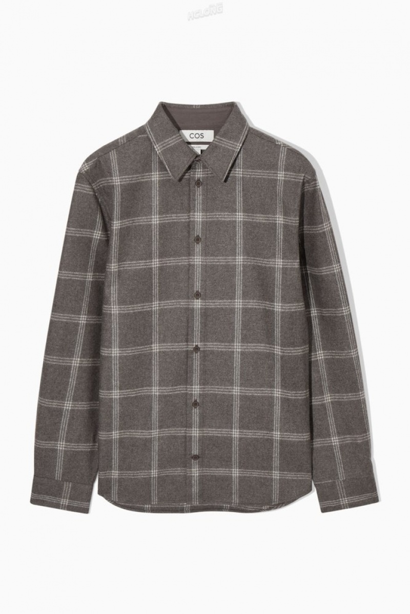 Blue / Checked COS Checked Wool Shirt Shirts | 973481-SVX