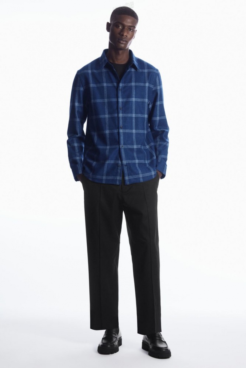 Blue / Checked COS Checked Wool Shirt Shirts | 509761-SJM