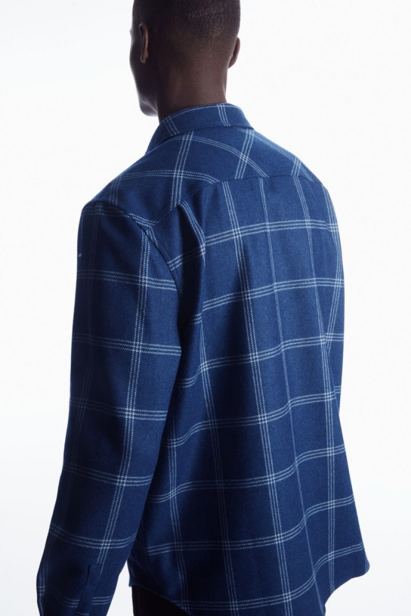 Blue / Checked COS Checked Wool Shirt Shirts | 509761-SJM