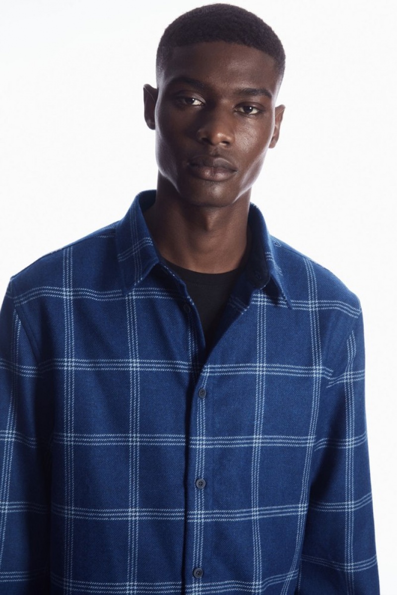 Blue / Checked COS Checked Wool Shirt Shirts | 509761-SJM