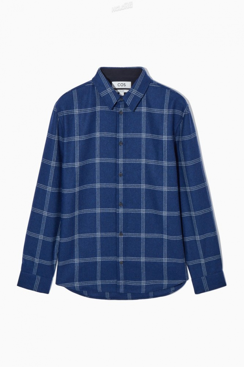 Blue / Checked COS Checked Wool Shirt Shirts | 509761-SJM