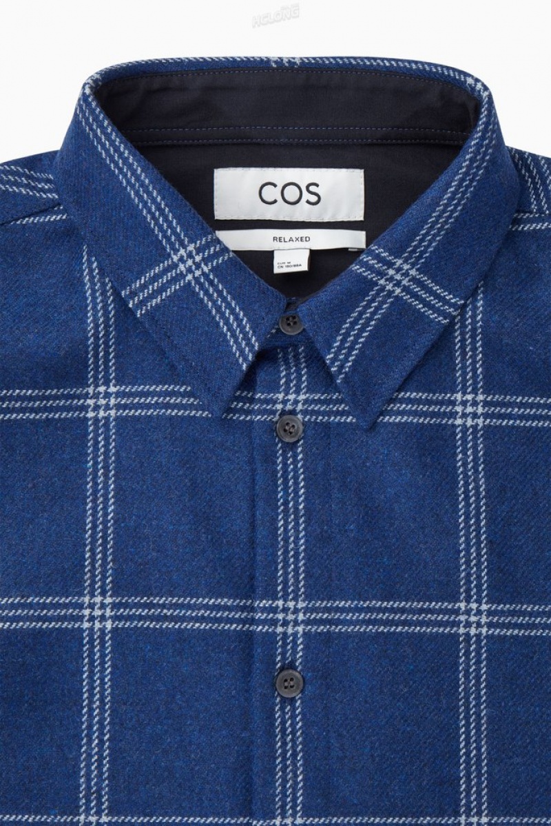 Blue / Checked COS Checked Wool Shirt Shirts | 509761-SJM