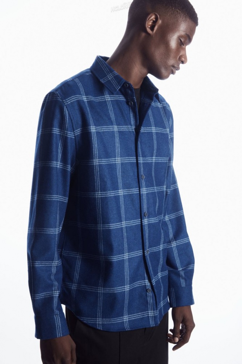 Blue / Checked COS Checked Wool Shirt Shirts | 509761-SJM