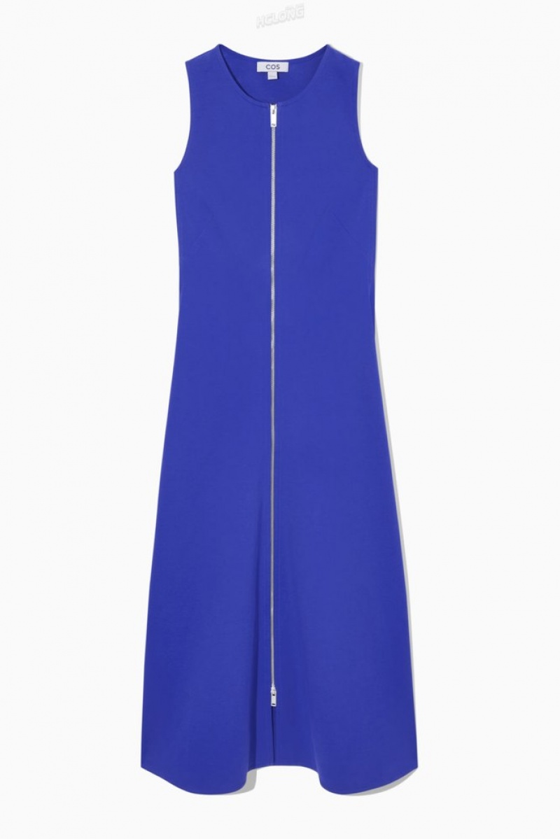 Bright Blue COS Flared Zip-Up Midi Dress Dresses | 460831-TDA