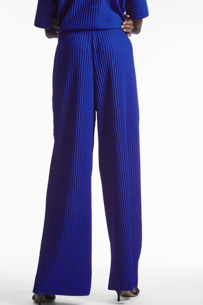 Bright Blue COS Pleated Elasticated Trousers Trousers | 562398-YFJ