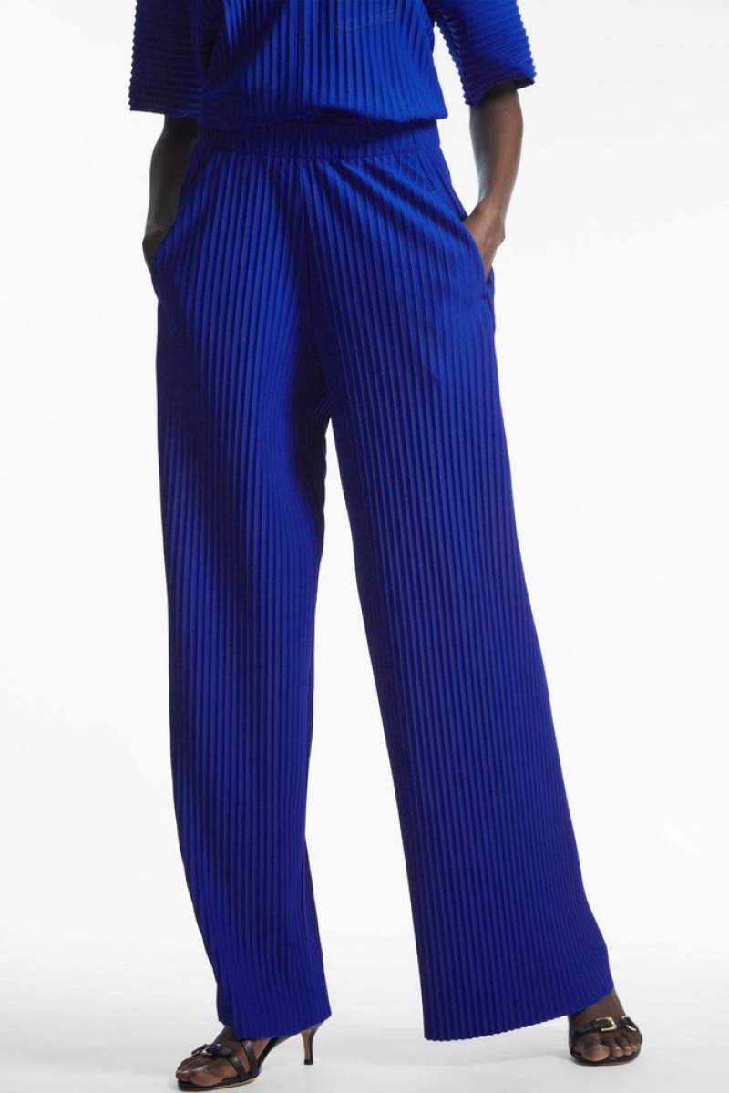 Bright Blue COS Pleated Elasticated Trousers Trousers | 562398-YFJ