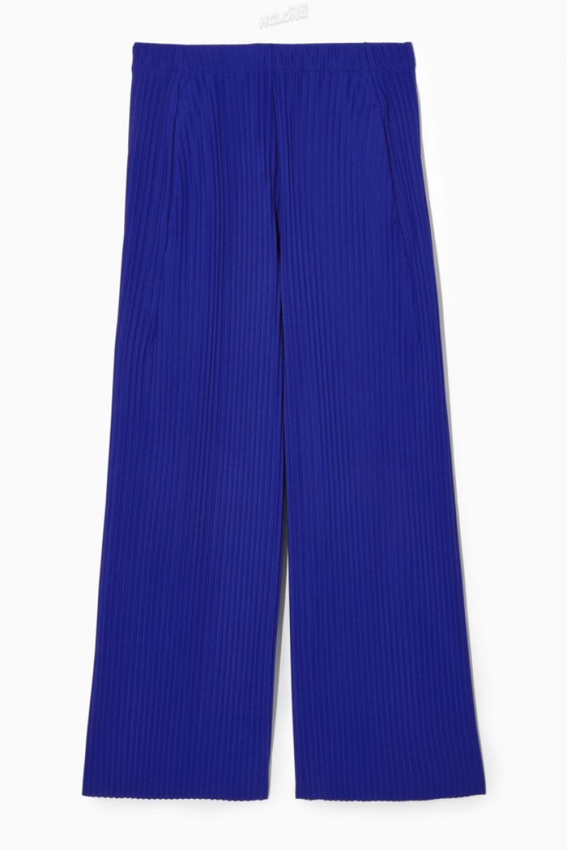 Bright Blue COS Pleated Elasticated Trousers Trousers | 562398-YFJ