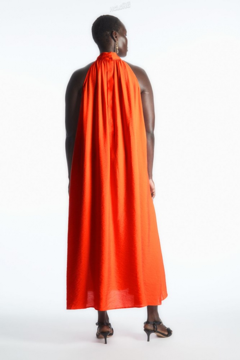 Bright Orange COS Halterneck Maxi Dress Dresses | 013657-UGK