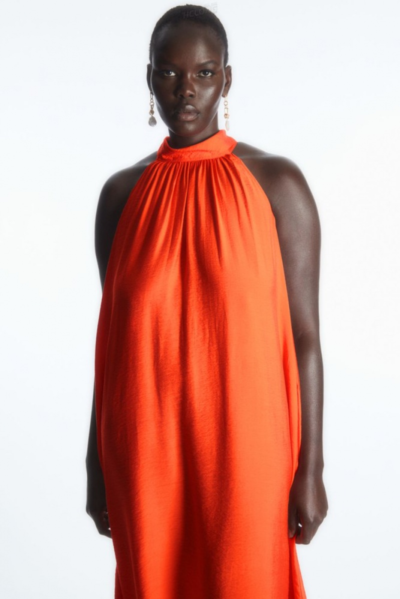 Bright Orange COS Halterneck Maxi Dress Dresses | 013657-UGK