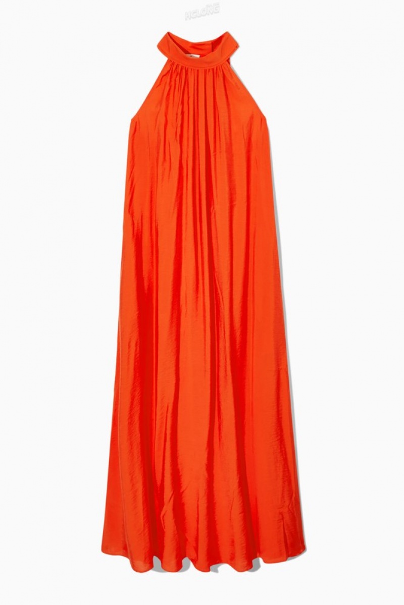 Bright Orange COS Halterneck Maxi Dress Dresses | 013657-UGK