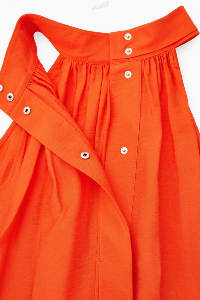 Bright Orange COS Halterneck Maxi Dress Dresses | 013657-UGK