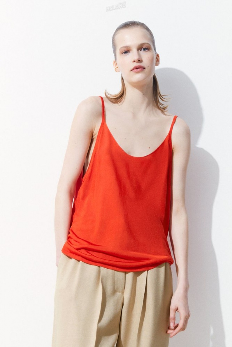 Bright Orange COS The Sheer Knitted Tank Top Tops | 024386-NMX