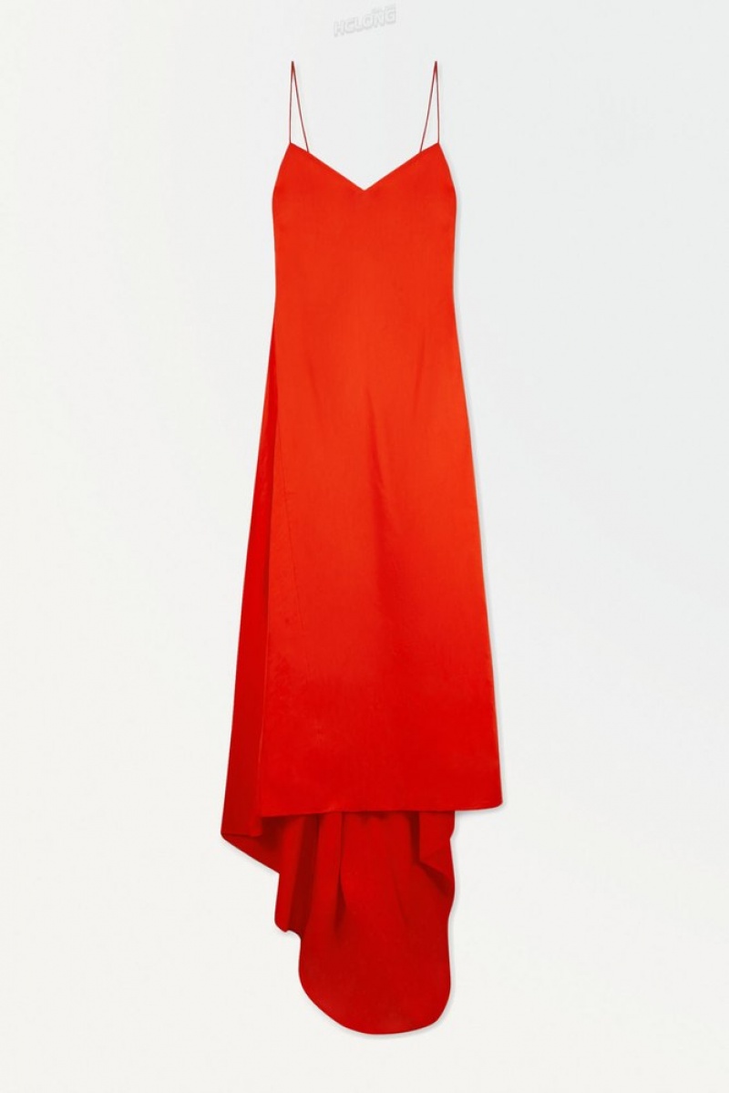 Bright Orange COS The V-Neck Linen Maxi Dress Dresses | 403625-VIF