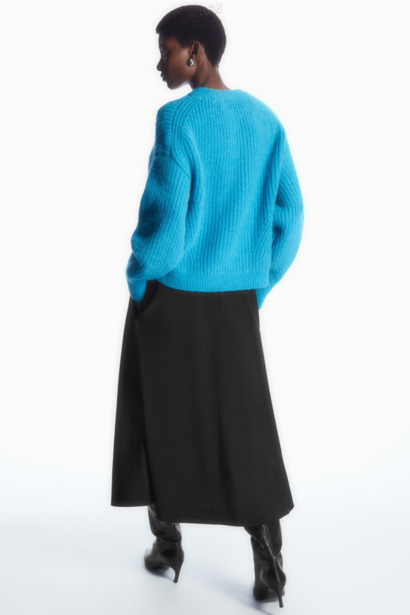 Bright Turquoise COS Cropped Alpaca And Wool-Blend Sweater Sweaters & Cardigans | 478512-ZVQ