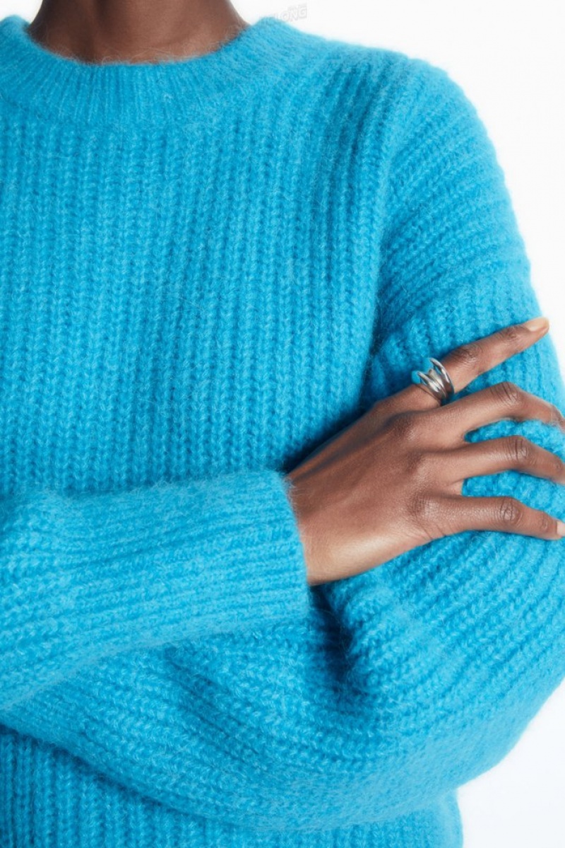 Bright Turquoise COS Cropped Alpaca And Wool-Blend Sweater Sweaters & Cardigans | 478512-ZVQ