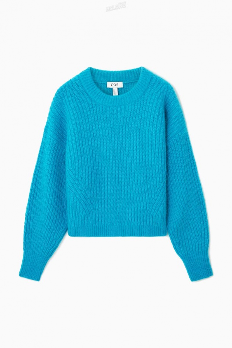 Bright Turquoise COS Cropped Alpaca And Wool-Blend Sweater Sweaters & Cardigans | 478512-ZVQ