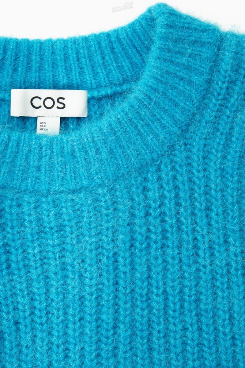 Bright Turquoise COS Cropped Alpaca And Wool-Blend Sweater Sweaters & Cardigans | 478512-ZVQ