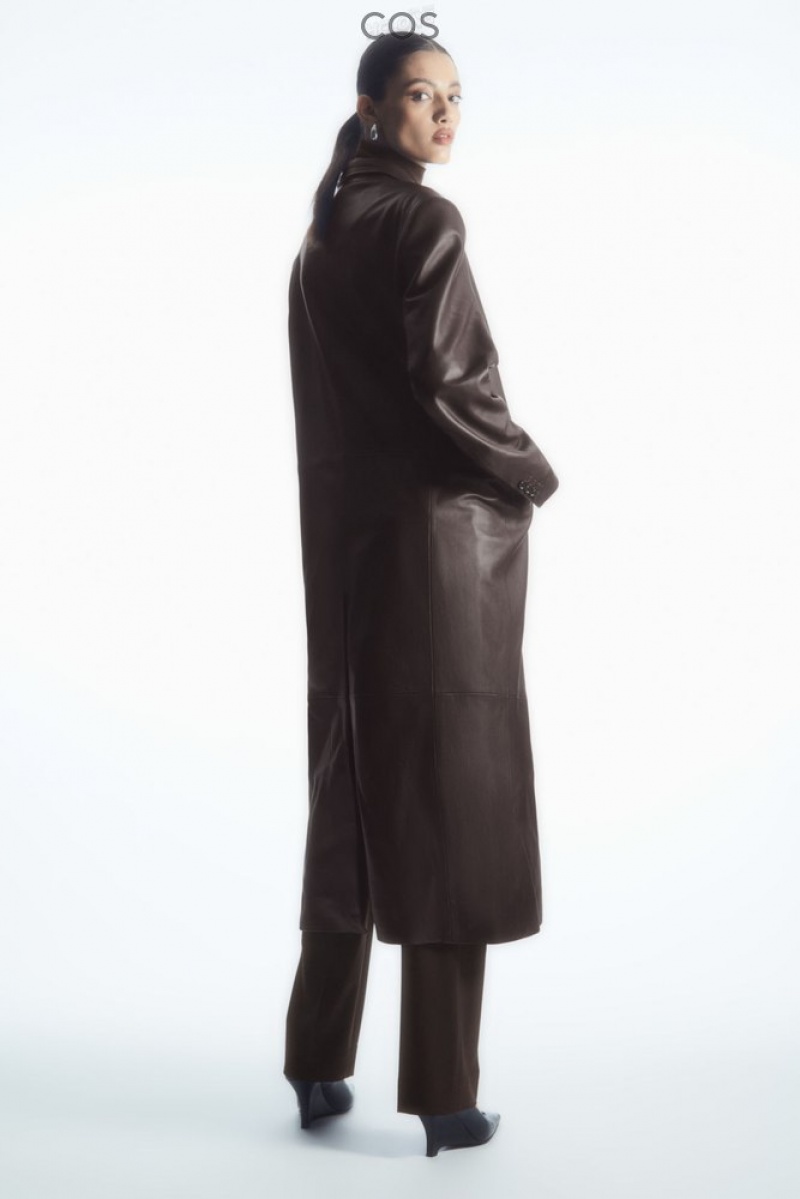 Brown COS Oversized Double-Breasted Leather Coat Coats & Jackets | 086475-XWL