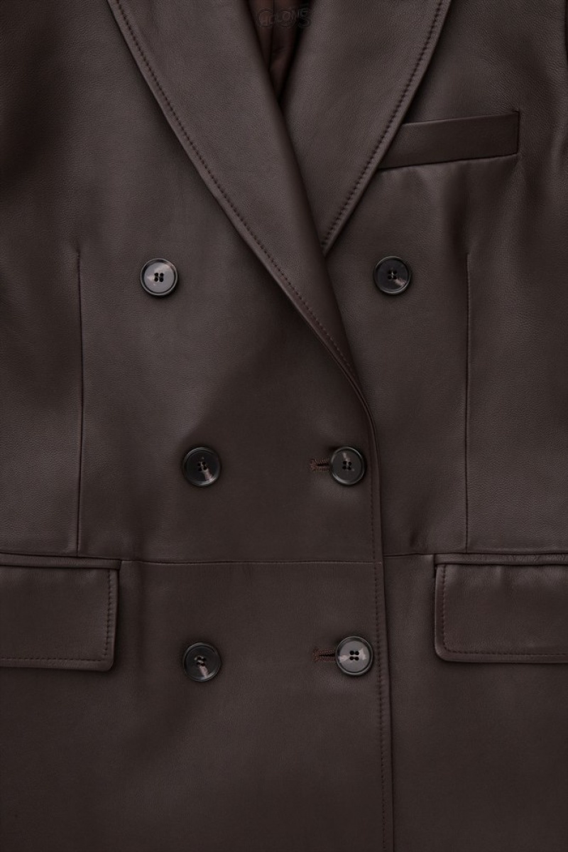 Brown COS Oversized Double-Breasted Leather Coat Coats & Jackets | 086475-XWL