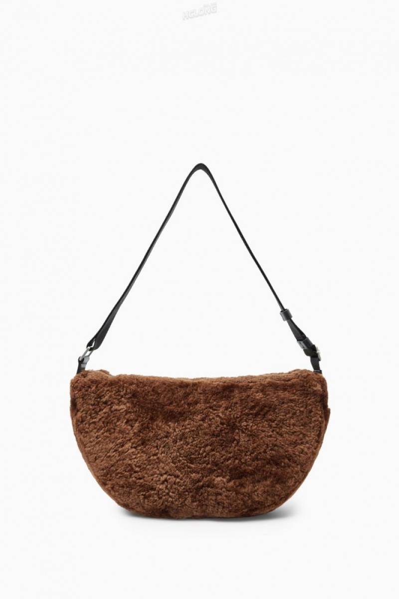 Brown COS Slouchy Crossbody - Shearling Bags & Wallets | 803267-WKT