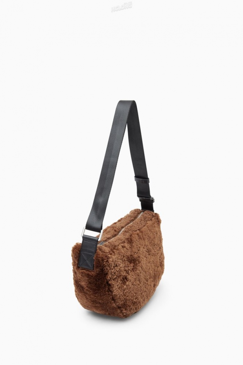 Brown COS Slouchy Crossbody - Shearling Bags & Wallets | 803267-WKT