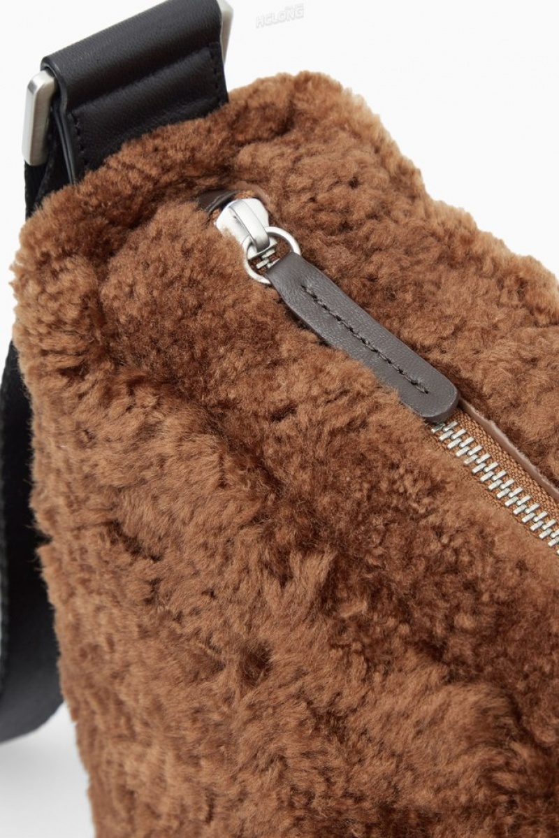 Brown COS Slouchy Crossbody - Shearling Bags & Wallets | 803267-WKT