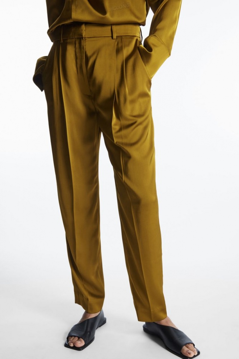 Brown COS Straight-Leg Pleated Satin Pants Pants | 250398-ESX