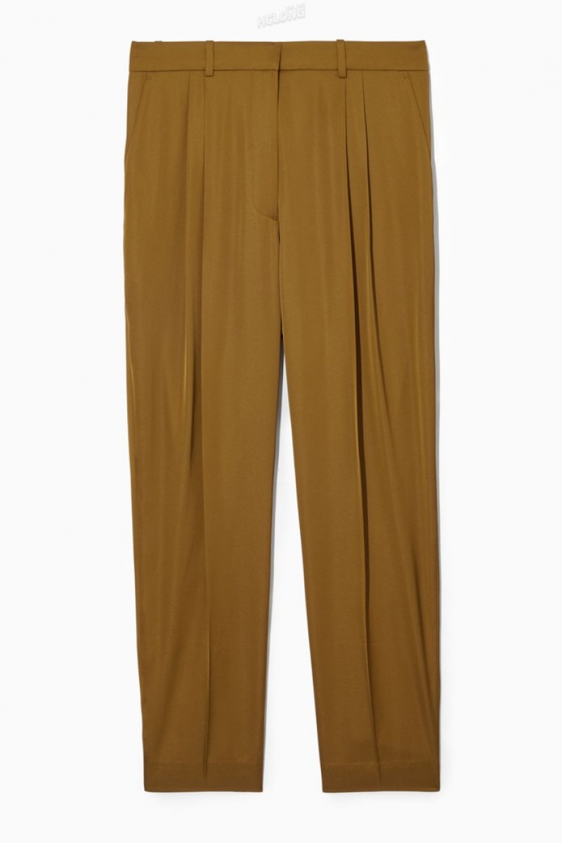 Brown COS Straight-Leg Pleated Satin Pants Pants | 250398-ESX