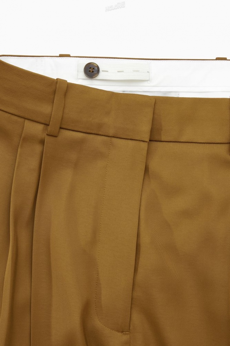 Brown COS Straight-Leg Pleated Satin Pants Pants | 250398-ESX