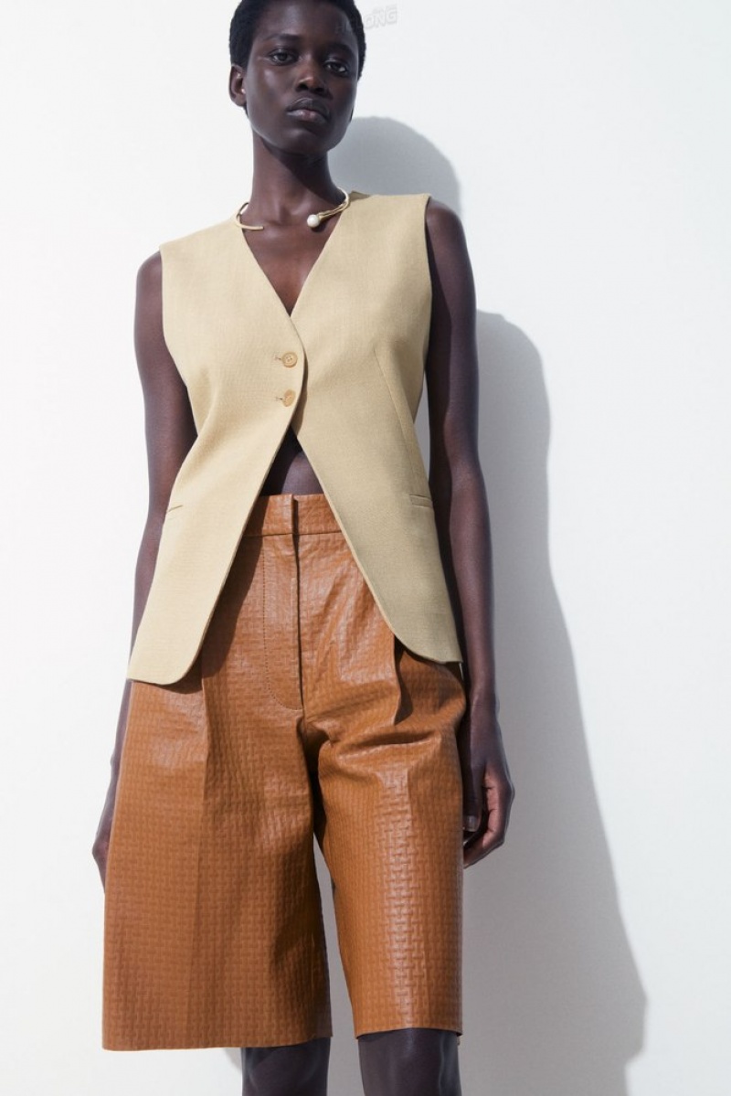 Brown COS The Embossed-Leather Bermuda Shorts Shorts | 214079-PJB