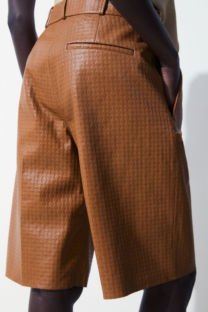 Brown COS The Embossed-Leather Bermuda Shorts Shorts | 214079-PJB