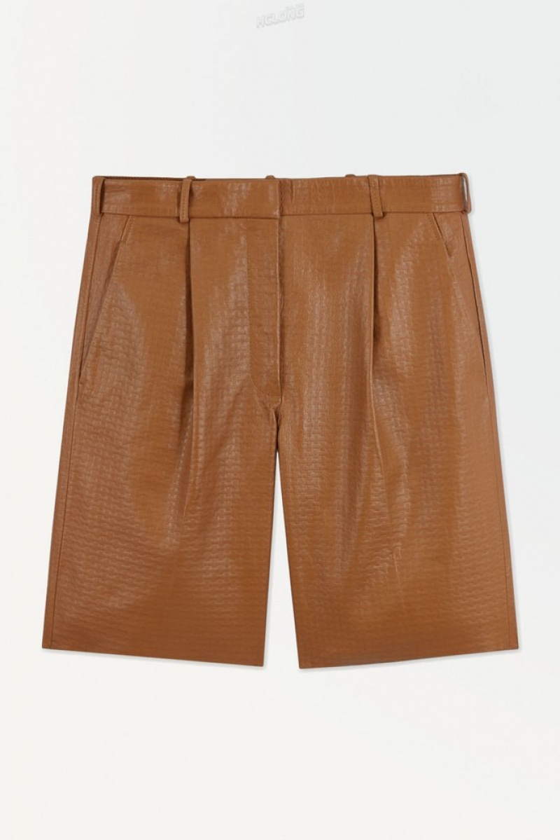 Brown COS The Embossed-Leather Bermuda Shorts Shorts | 214079-PJB