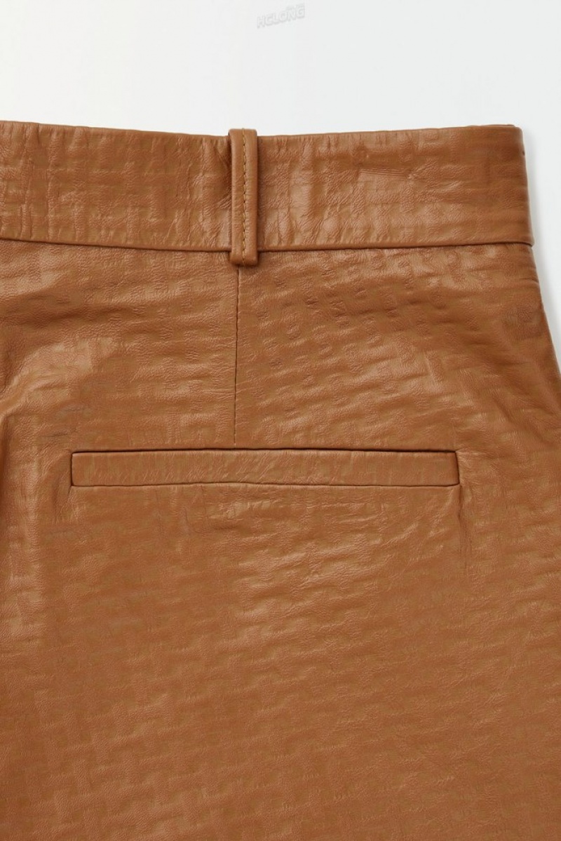 Brown COS The Embossed-Leather Bermuda Shorts Shorts | 214079-PJB