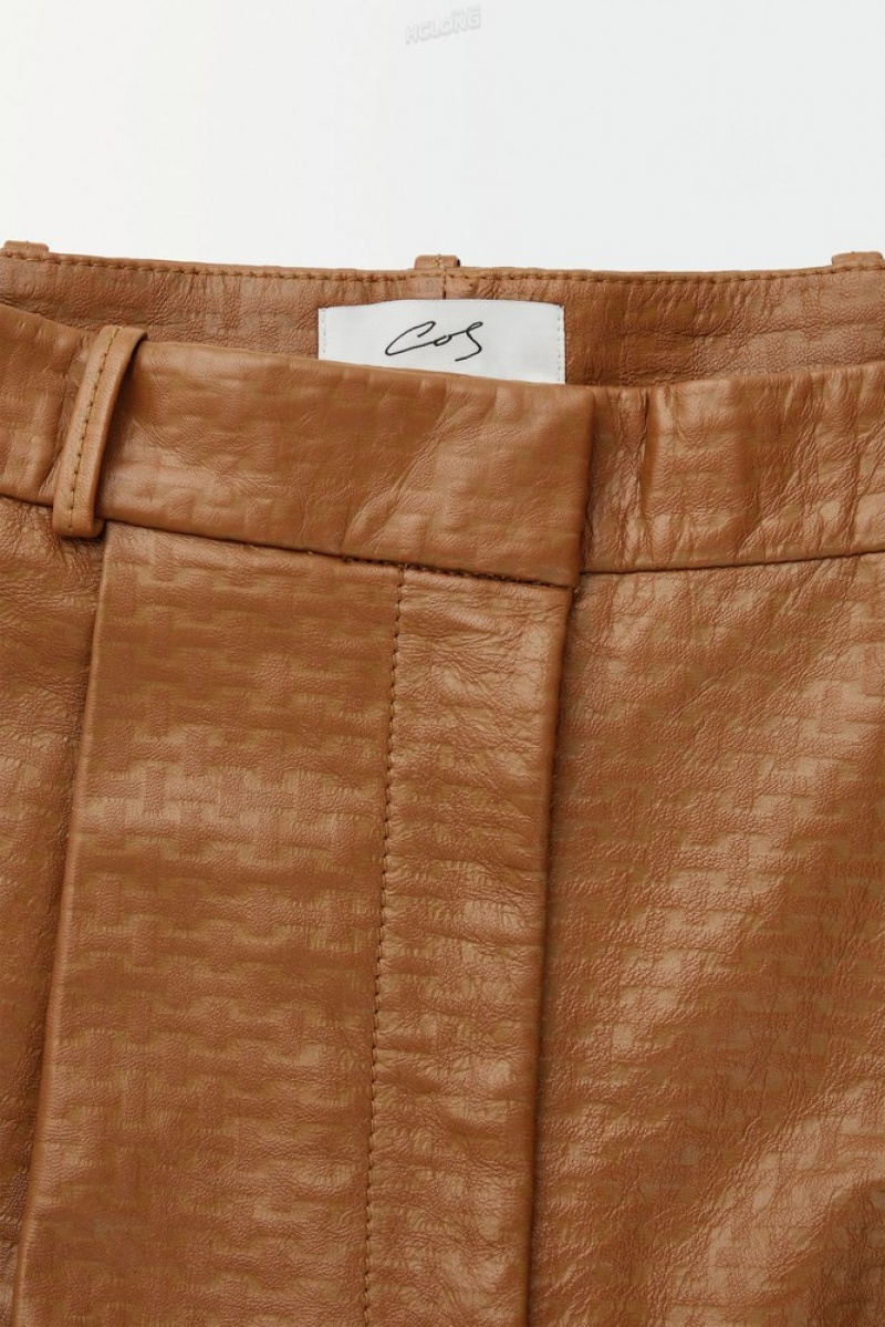 Brown COS The Embossed-Leather Bermuda Shorts Shorts | 214079-PJB