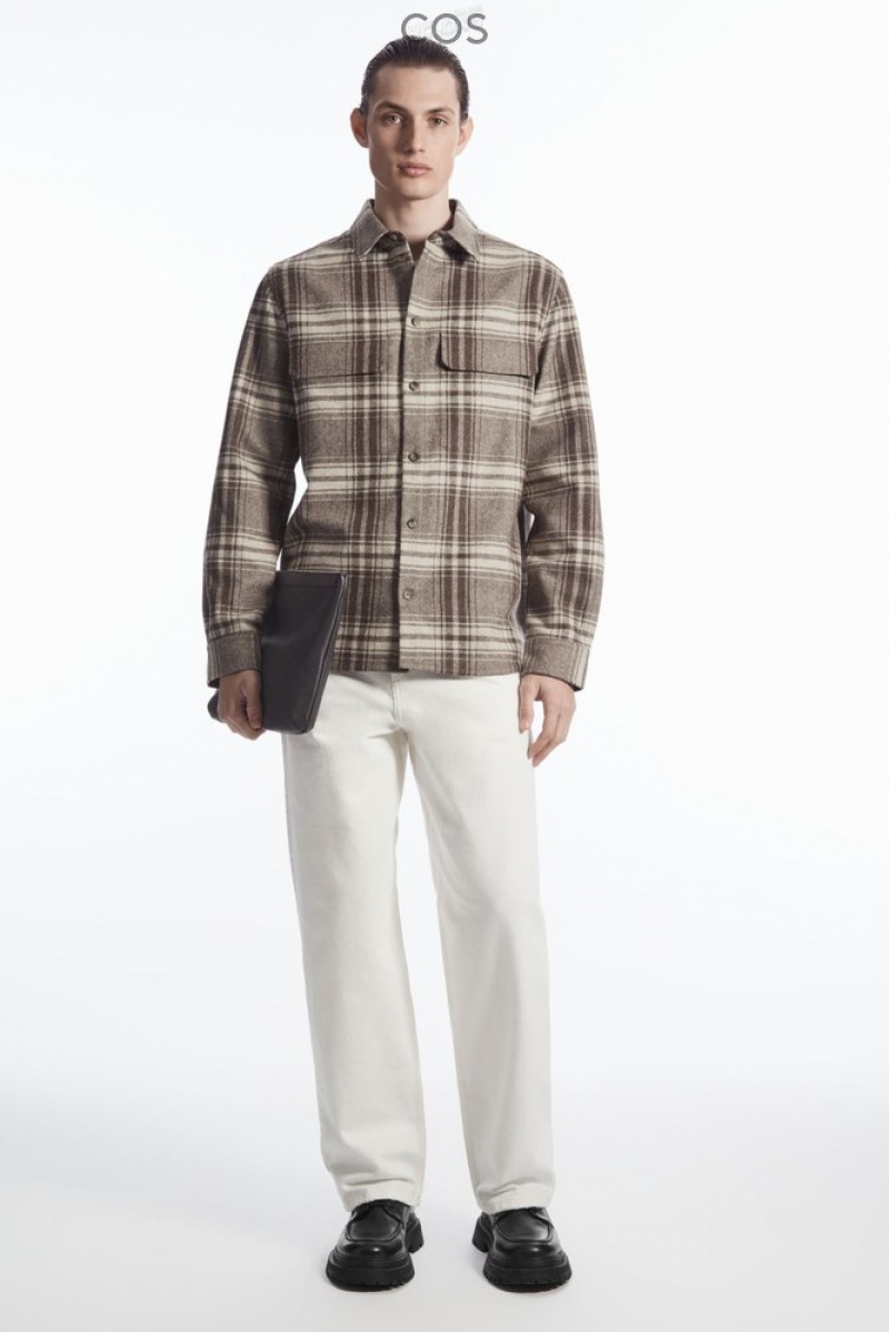 Brown / Cream / Checked COS Checked Wool-Flannel Overshirt Shirts | 178652-ODV