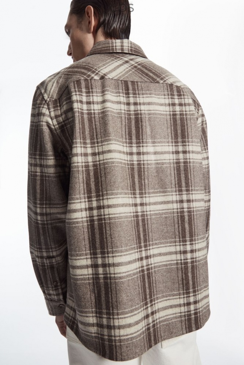 Brown / Cream / Checked COS Checked Wool-Flannel Overshirt Shirts | 178652-ODV