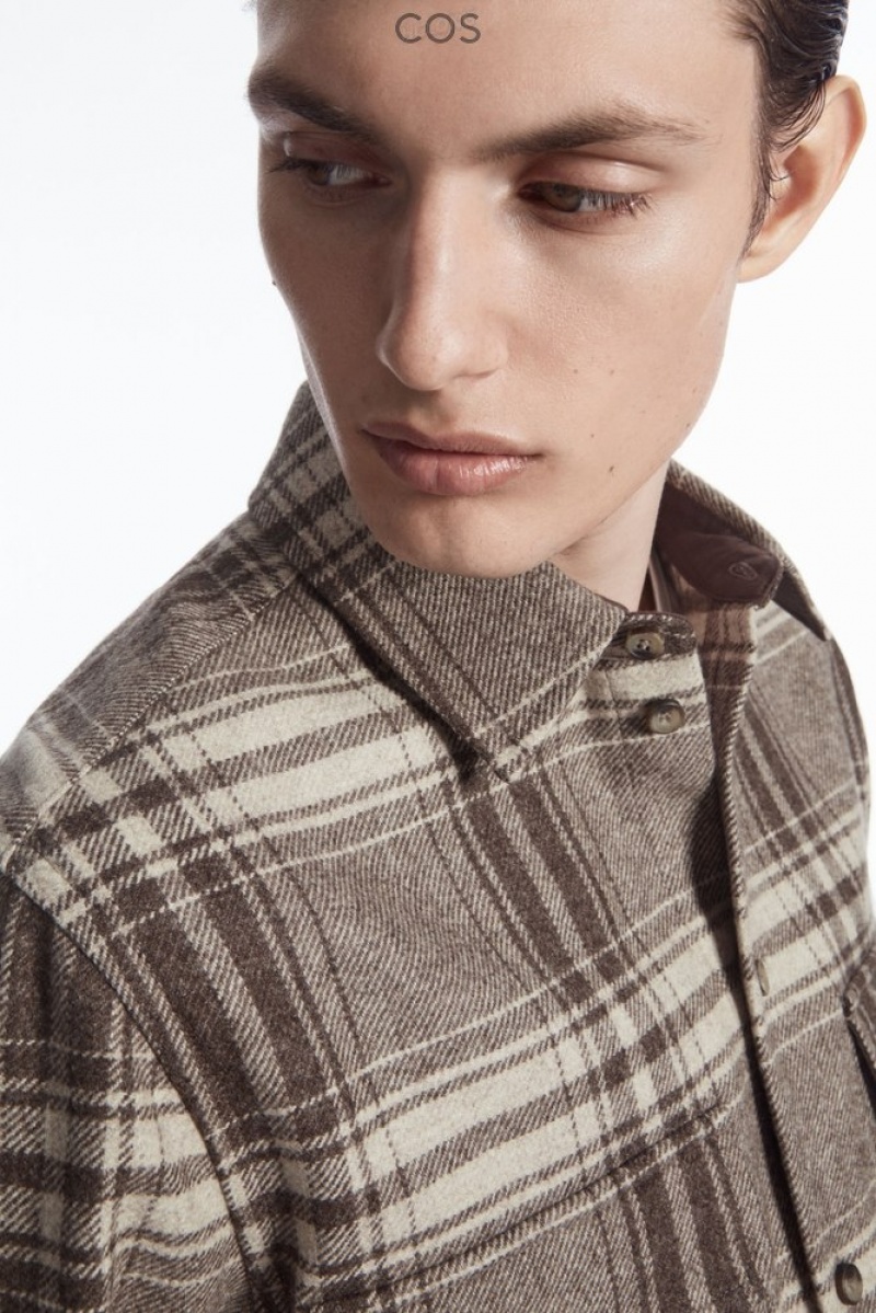 Brown / Cream / Checked COS Checked Wool-Flannel Overshirt Shirts | 178652-ODV