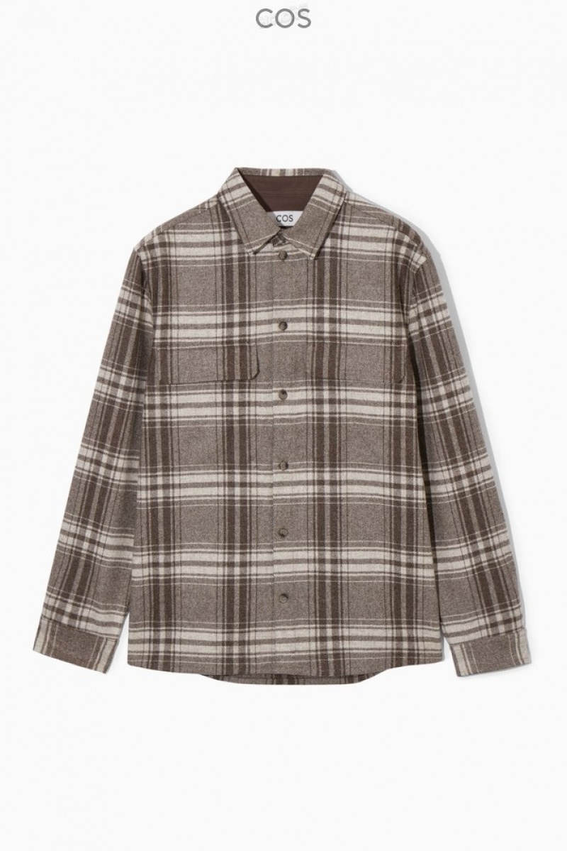 Brown / Cream / Checked COS Checked Wool-Flannel Overshirt Shirts | 178652-ODV