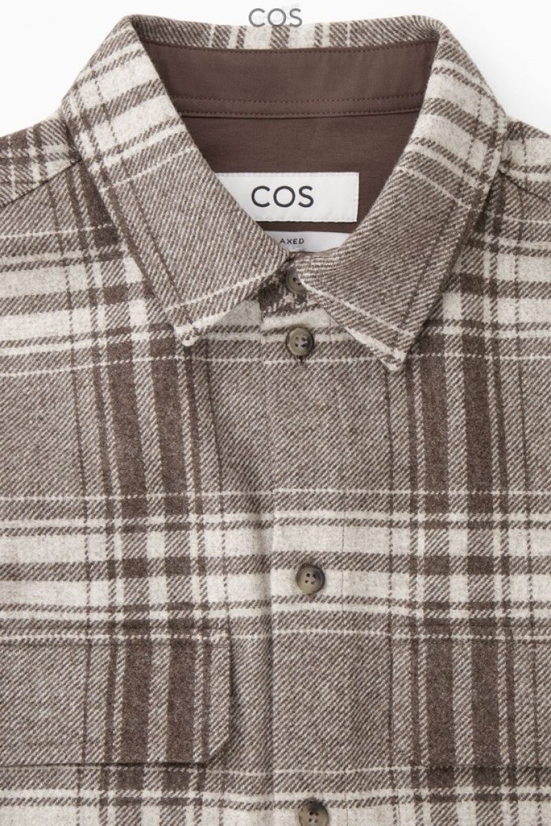 Brown / Cream / Checked COS Checked Wool-Flannel Overshirt Shirts | 178652-ODV