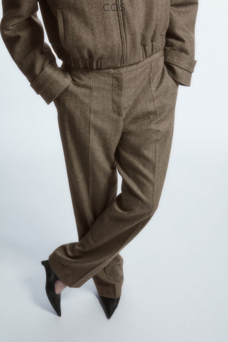 Brown / Herringbone COS Straight-Leg Wool-Herringbone Trousers Trousers | 714068-USB